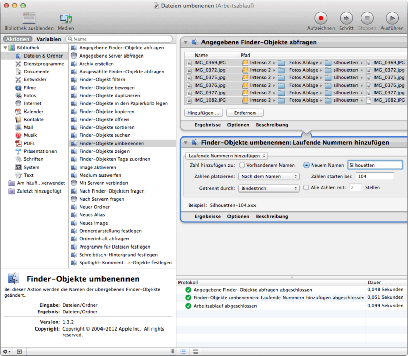Mit Automator schnell Dateien umbenennen